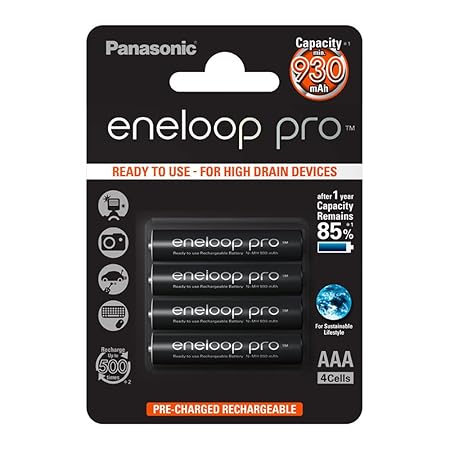 Panasonic eneloop pro, Ready-to-Use Ni-MH Akku, AAA Micro, 4er Pack, min. 930 mAh, 500 Ladezyklen, mit extrastarker Leistung 
