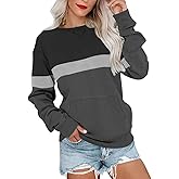 Ovanviso Womens Crewneck Sweatshirts with Pocket Trendy Fashion Pullover Loose Fit Long Sleeve Tops 2026