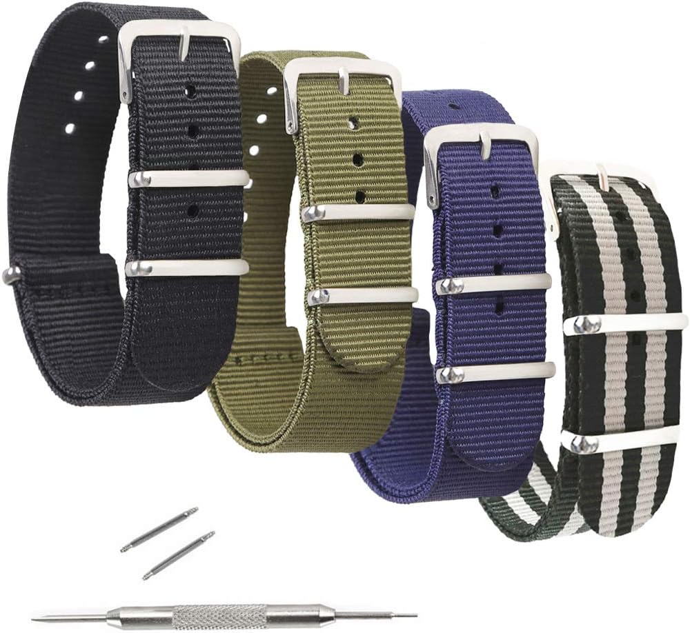 Premium NATO Watch Bands, Nylon Straps Width 16mm 18mm 20mm 22mm 24mm