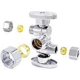 Water Supply Valve EFIELD Angle Stop Valve 2-Pack - 1/2 PEX Crimp X 3/8 Compression Dual Outlet PEX-B Crimp Valve