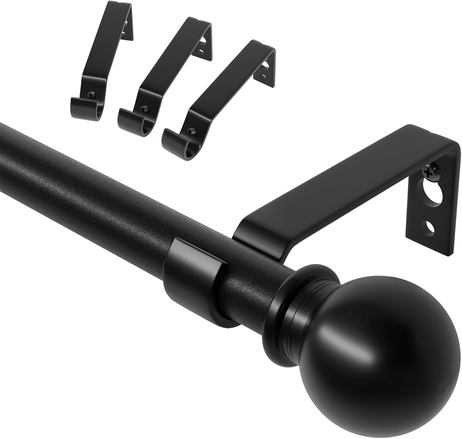 Window Treatment Hardware - Curtain Rods, Black Curtain Rods for Windows 28 to 48 inch, Adjustable Curtain Rod Set with Brackets Easy Install, Decorative Slender 5/8 Diameter Heavy Duty Drapery Rod for Bedroom, Kitchen