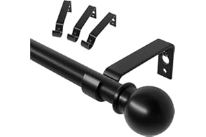 Curtain Rods 48 to 84 inch, Black Curtain Rods Set with Brackets, 5/8" Diameter Adjustable Curtain Rod for Bedroom, Living Ro