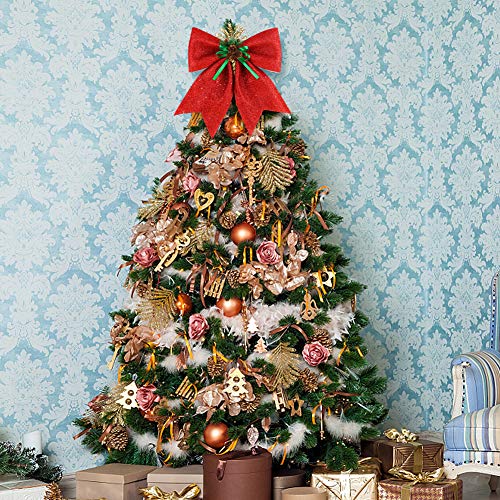 BigOtters Christmas Decorative Bows, 14.5 x 13 Inches Large Glitter Bows Sparkly Bows with Pine Cones for Wreath Garland Treetopper Xmas Tree Ornament Home Wall Door Decor, Red