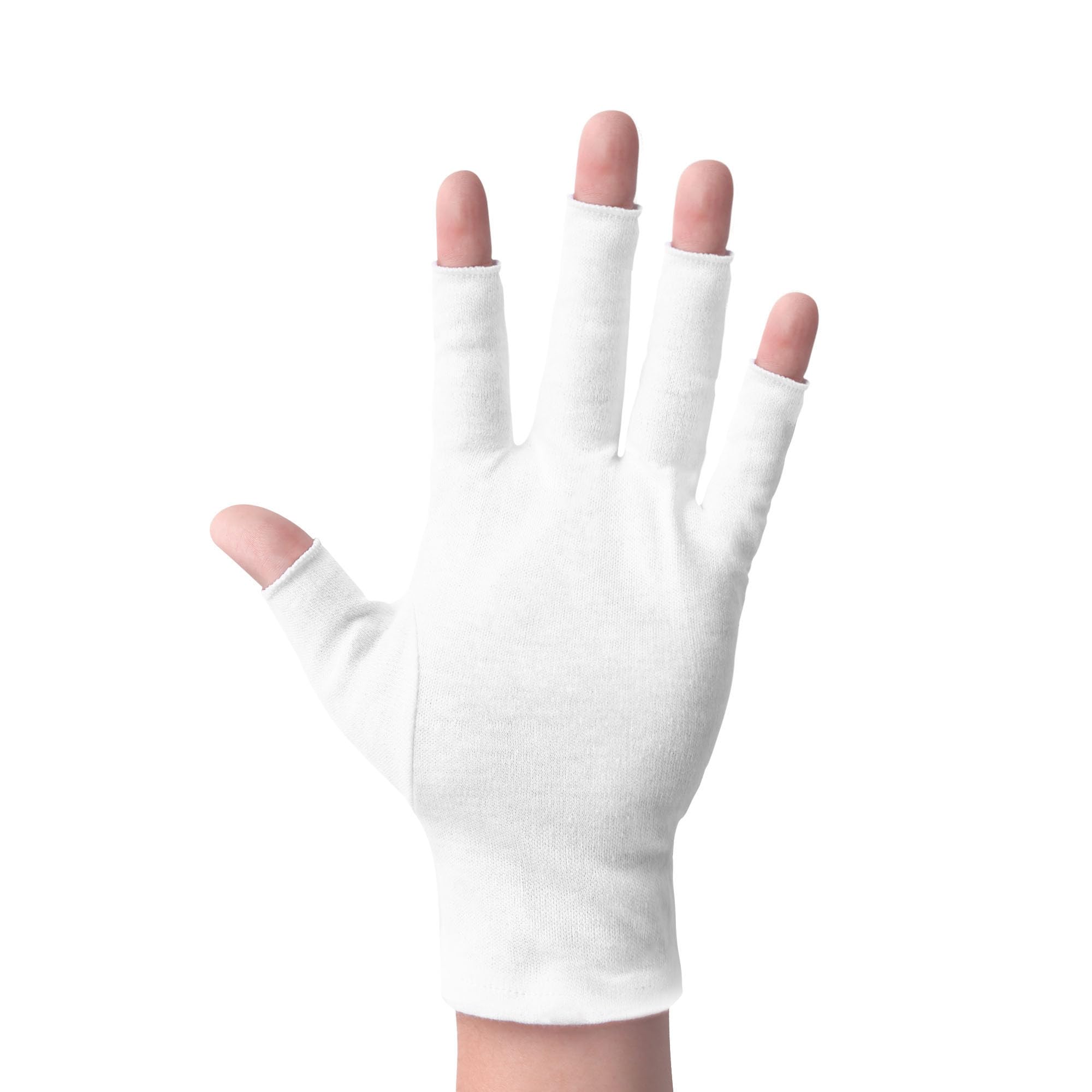 Photo 1 of 2 Pairs White Cotton Moisturizing Gloves – Fingerless Design with 5 Open Fingertips per Glove – 100% Cotton – Touchscreen-Friendly Night Gloves for Dry Hands