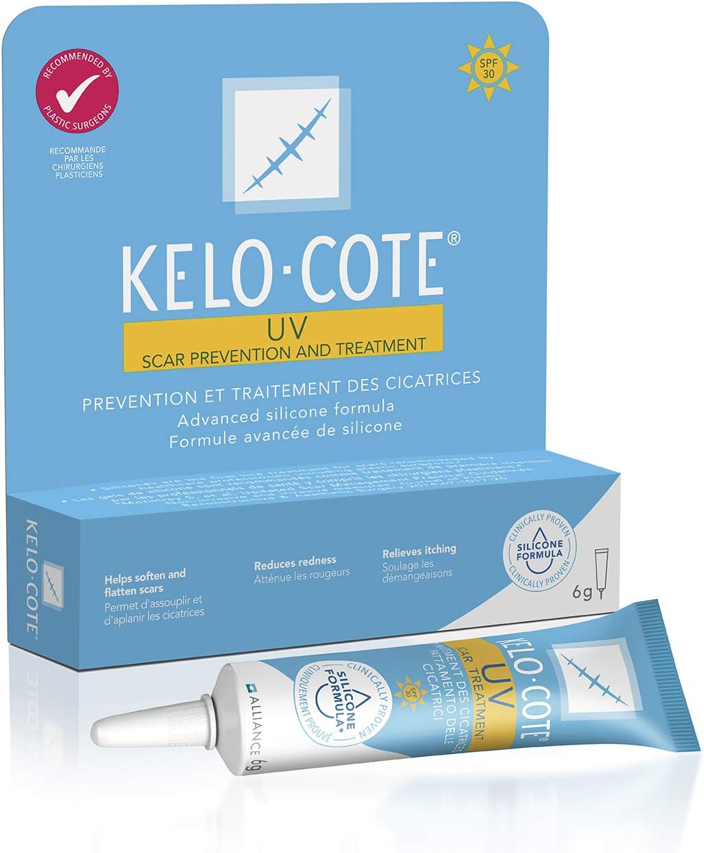 KELO-COTE Scar Gel 6g UV SPF 30, Silicone Scar Treatment with Sun Protection, Reduces Redness & Itching