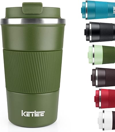 KETIEE Kaffeebecher to go,510ml Thermobecher Kaffee-to-go,Kaffeebecher Thermo,Doppelwandig Reisebecher Travel Mug,Vakuum Isolierbecher mit auslaufsicherem Deckel für Kaffee und Tee,Olivgrün