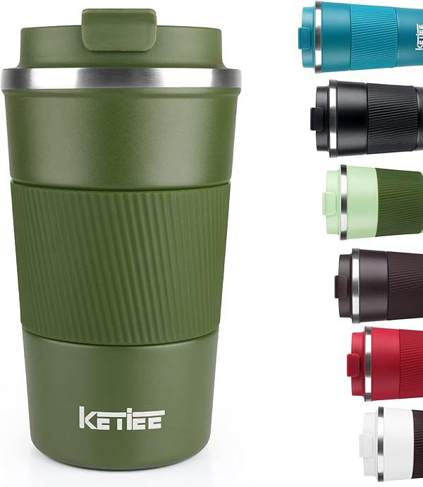 KETIEE Kaffeebecher to go,510ml Thermobecher Kaffee-to-go,Kaffeebecher Thermo,Doppelwandig Reisebecher Travel Mug,Vakuum Isolierbecher mit auslaufsicherem Deckel für Kaffee und Tee,Olivgrün