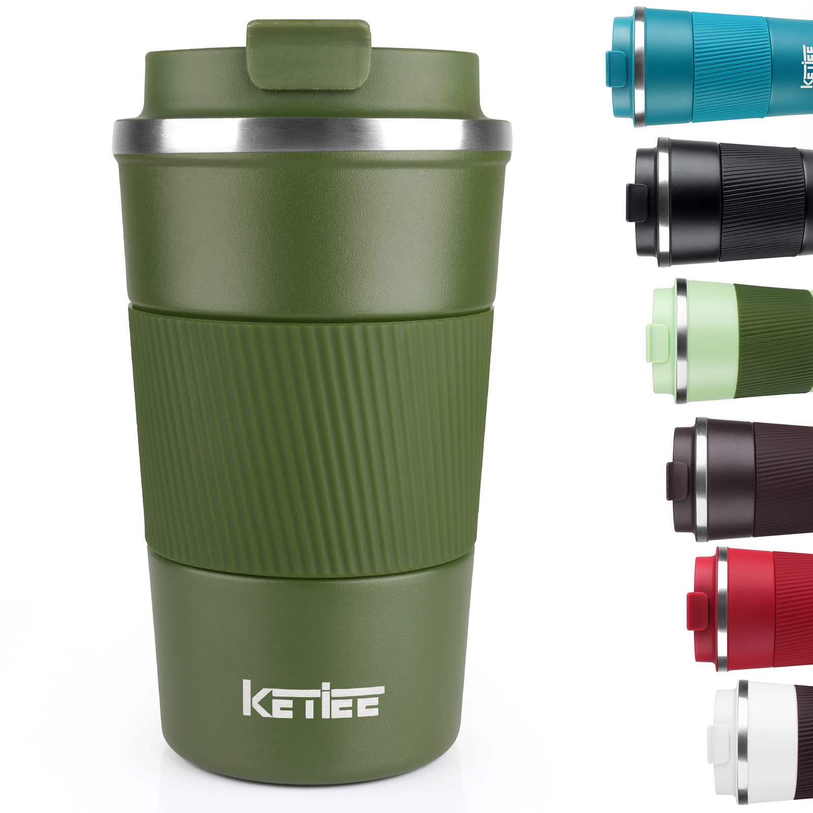 Travel Mugs,KETIEE 510ml Insulated Coffee Cup with Leakproof Lid,Reusable Coffee Cups Travel Cup,Coffee Travel Mug,Double Walled Coffee Mug,Stainless Steel thermaol Mug for Hot Cold Drinks,Olive Drab — image 1
