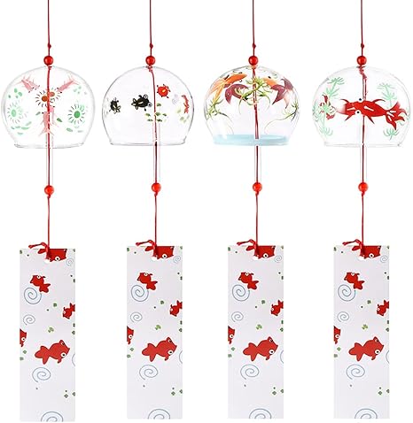 Amazon 江戸風鈴 ガラス風鈴 手作り風鈴 金魚 四個セット 涼を楽しむ夏の風物詩 おしゃれ インテリア おみやげ ギフト 贈り物 飾り物 短冊付き 置物 オブジェ オンライン通販