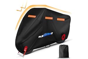 Plscoverit Motorcycle Cover, 600D Heavy Duty Waterproof Motorbike Cover, Dustproof Motorcycles Vehicle Cover Scooter Shelter Protection with Reflective Strips & Storage Bag 116" x 41" x 50"