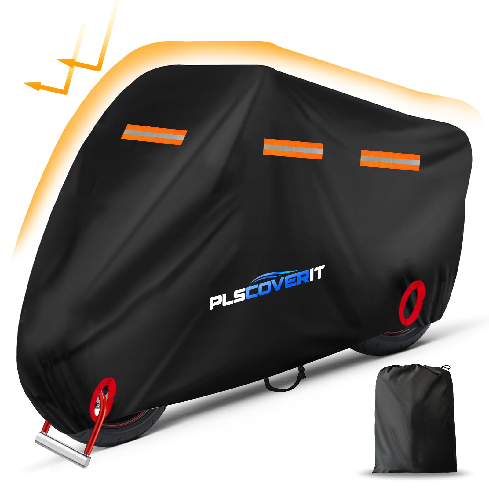 Photo 1 of Plscoverit Motorcycle Cover, 600D Heavy Duty Waterproof Motorbike Cover, Dustproof Motorcycles Vehicle Cover Scooter Shelter Protection with Reflective Strips & Storage Bag 116" x 41" x 50"