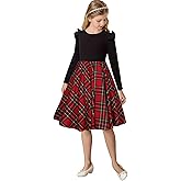 21KIDS Girls Buffalo Check Plaid Dress Kids Ruffle Long Sleeve Christmas Midi Dresses with Pockets for Girls 6-14 Years