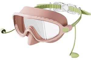 Kids Goggles with Nose Cover, Anti-Fog Clear Adjustable Toddler Swim Goggles with Ear Plugs, No Leak Wide View Soft Clip on S