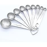 Luomorgo 9 Pcs/Set Measuring Spoons Set, Stainless Steel Tablespoons | 1/16 tsp, 1/8 tsp, 1/4 tsp, 1/3 tsp, 1/2 tsp, 3/4 tsp, 1 tsp, 1/2 tbsp, 1 tbsp, For Measuring Ingredients