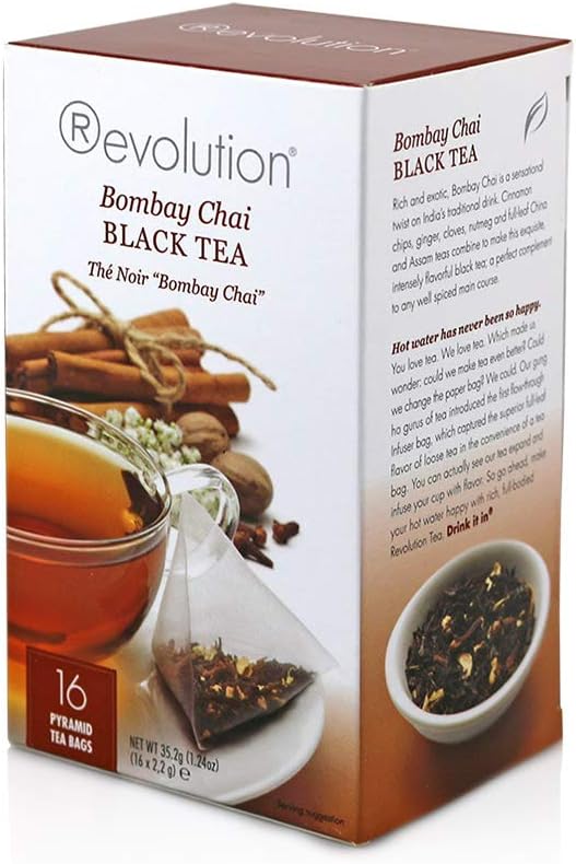 Revolution Tea - Bombay Chai Black Tea | Premium Full Leaf Infuser Stringless Teabags (16 Bags Each - 6 Pack)
