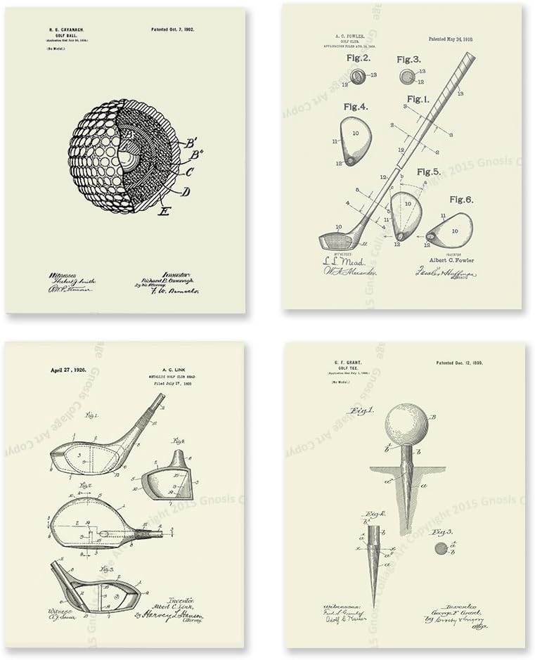 Amazon Com Golf Decor Prints Set Of 4 Unframed Cream Beige Art