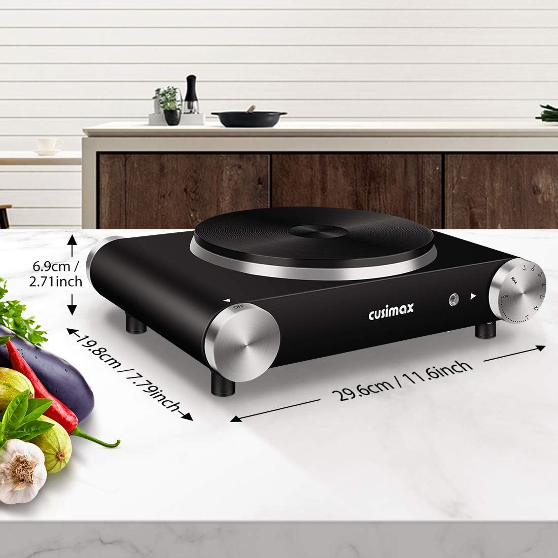 CUSIMAX Electric Hot Plate for Cooking Portable Single Burner 1500W Cast Iron hot plates Heat-up in Seconds Adjustable Temperature Control Stainless Steel Non-Slip Rubber Feet Upgraded Version B101: Kitchen & Dining