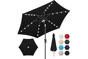 AckMizz 7.5ft Solar Umbrella Outdoor - Lighted Patio Umbrella with 24 LED Lights Waterprool Uv Protection, Table Umbrella with Tilt & Crank for Pool, Porch, Garden, Deck, Backyard(Black)