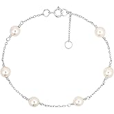 AeraVida Luminous Cultured Freshwater White Pearl .925 Sterling Silver Chain Link Adjustable Bracelet with Spring Ring Clasp | Handcrafted Pearl Bracelet for Daily Wear