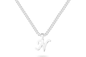 LUXEJEW Stainless Steel Initial A-Z Pendant Necklace for Men Boys Women Gold/Silver Cuban Link Chain Letter Necklace Mens Jewelry Gifts