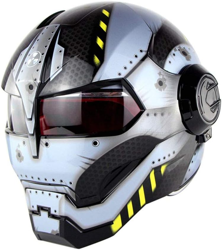 GWJNB Motorcycle Helmet D.O.T Certified Motocross Full Face Casco Moto Flip Open Mask Helmet, Iron Man Transformers - M, L, XL Yellow