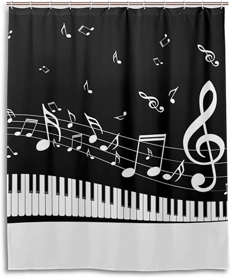 Amazon マキク Makiku シャワーカーテン おしゃれ 防カビ リング付属 150ｘ180 音符 ブラック シャワーカーテン ホーム キッチン オンライン通販