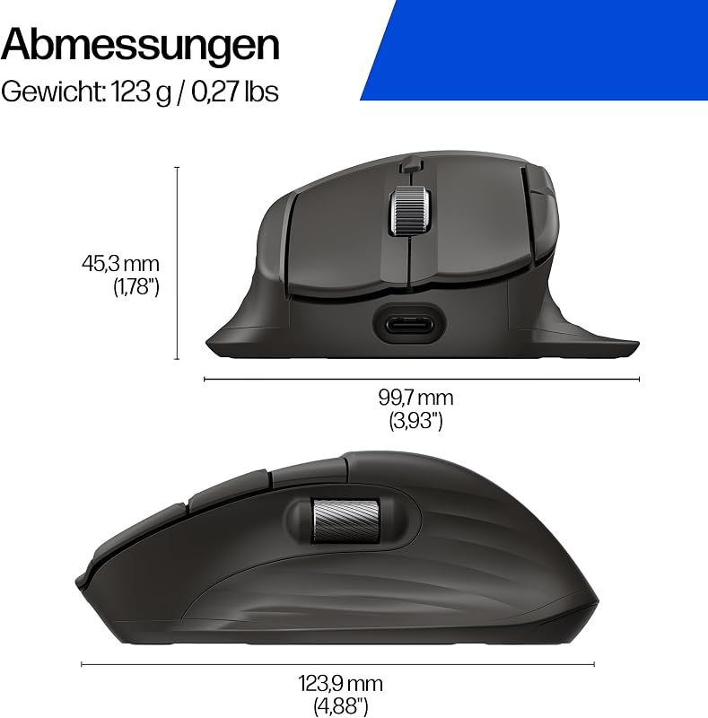 780M Kabellose Scroll-Maus, ultraschnelles magnetisches Scrollrad & horizontales Scrollen, 3-Minuten-Schnellladung, Bluetooth & USB-Dongle, Multi-Device für 3 Geräte, 6 programmierbare Tasten