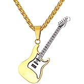 U7 Hip Hop Punk Music Necklace, Guitar Pick/Guitar/Microphone/Headphone Pendant with Chain for Men & Women, Stainless Steel R&B Music Jewelry, Silver/Gold/Black, Customizable