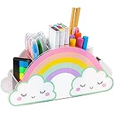 MeCids Pencil Holder for Desk, Acrylic Pen Holder Rainbow Supply Caddy for Home Classroom Homeschool Office Desktop Storage Art Stationery Supplies Organizer Back to School, Birthday Gifts for Kids