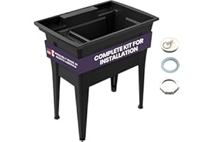 32” Utility Sinks for Laundry Room, Garage, Garden, Basement – Noah William Home Indoor and Outdoor Polypropylene Basement Wash Tub - No Faucet Included (Black)