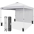 EAGLE PEAK Pop Up Canopy Tent with 1 Sidewall, Easy Setup Event Tent, Outdoor Sun Shade, Wheeled Carry Bag and Canopy Weights, Canopy Tent 10x10, White