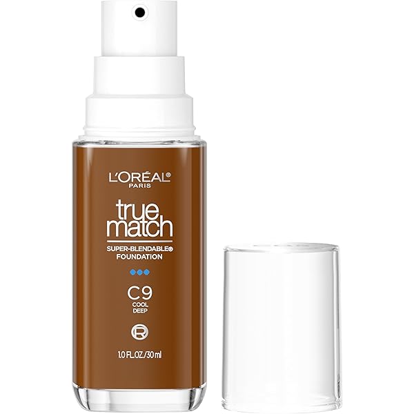 L’OREAL PARIS TRUE MATCH SUPER-BLENDABLE FOUNDATION, MEDIUM COVERAGE LIQUID FOUNDATION MAKEUP, C9, DEEP, 1 FL OZ