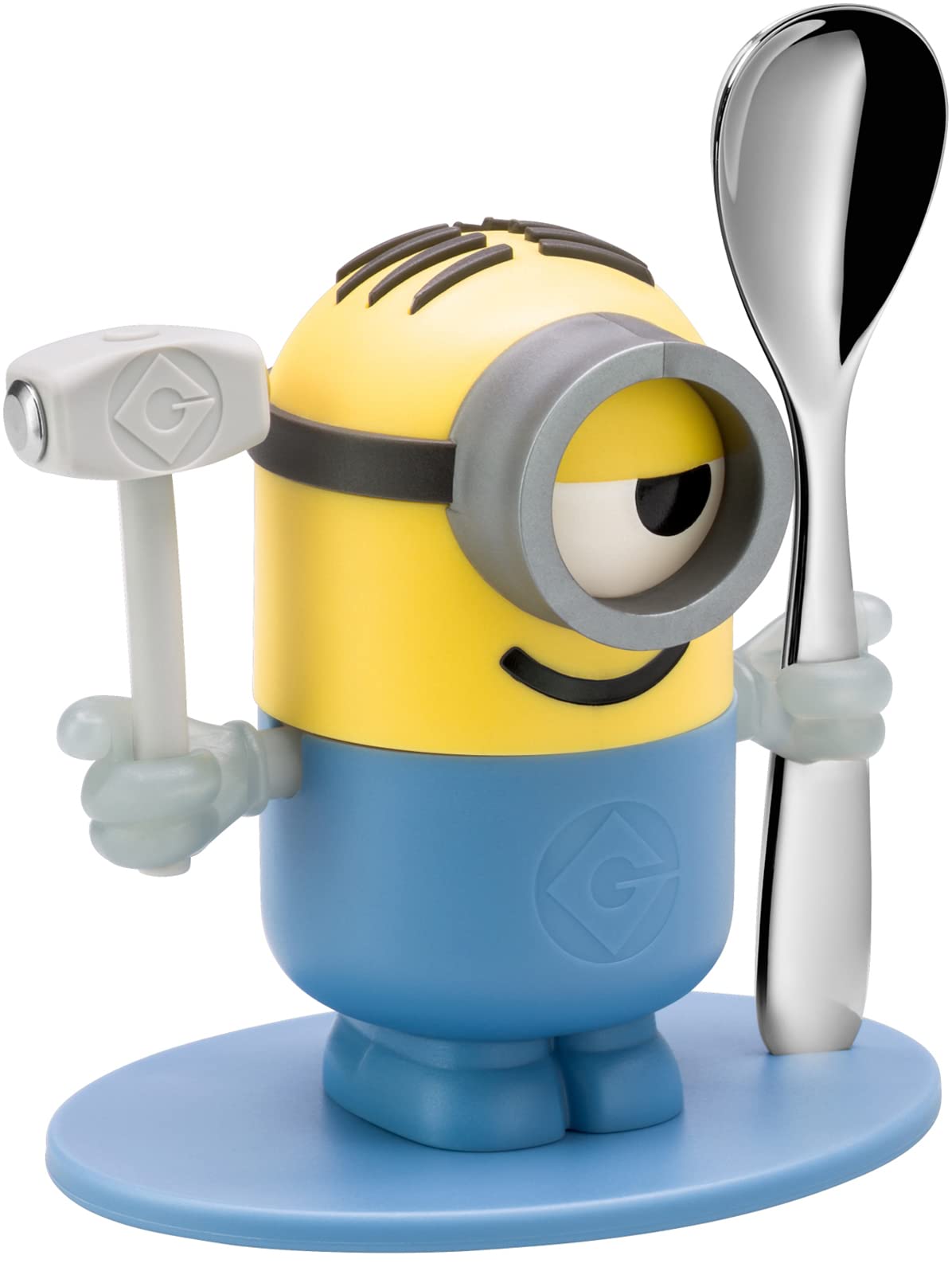 WMF Minions Egg Cup with Spoon Plastic Cromargan Polished Stainless Steel Dishwasher Safe Yellow Blue Without Engraving