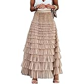Flygo Women's Long Maxi Tulle Skirts A Line Ruffle High Waisted Tiered Layered Mesh Tutu Skirt Petticoat