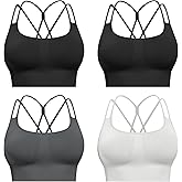 CHRLEISURE Sports Bras for Women, 4 Packs Padded High Support Workout Yoga Seamless Criss-Cross Racerback Bras