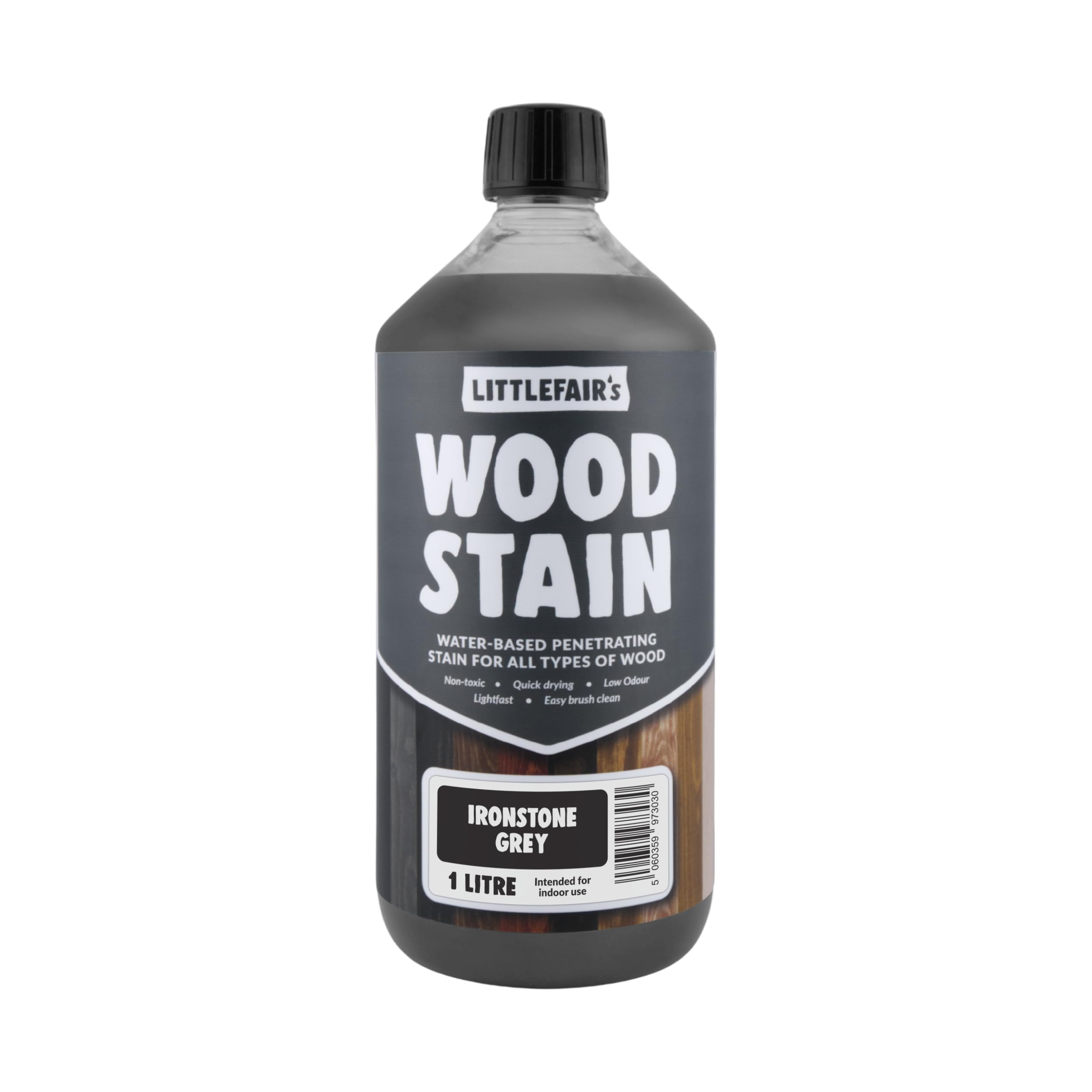 Littlefair's Wood Stain Water-Based - (Ironstone Grey) – Non-Toxic, Eco-Friendly & Quick Drying - Easy-to-Apply, Concentrated Formula for All Wood Types – 1 LTR