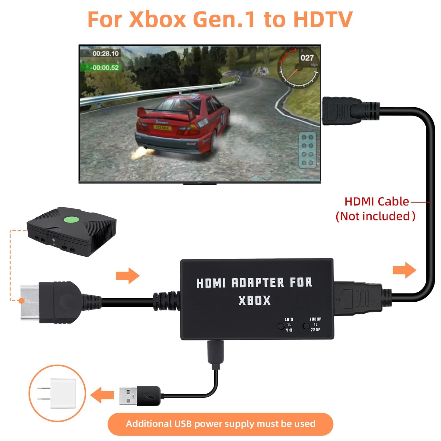 Mcbazel Original Xbox to HDMI Adapter, HD Link Cable Support 1080P/720P Xbox to HDMI Converter for Xbox Gen. 1 - Black