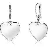 Sterling Silver Heart Earrings for Women 14K Gold Plated Love Heart Dangle Earrings Drop Hypoallergenic Leverback Huggie Hoop Earrings for Women Trendy