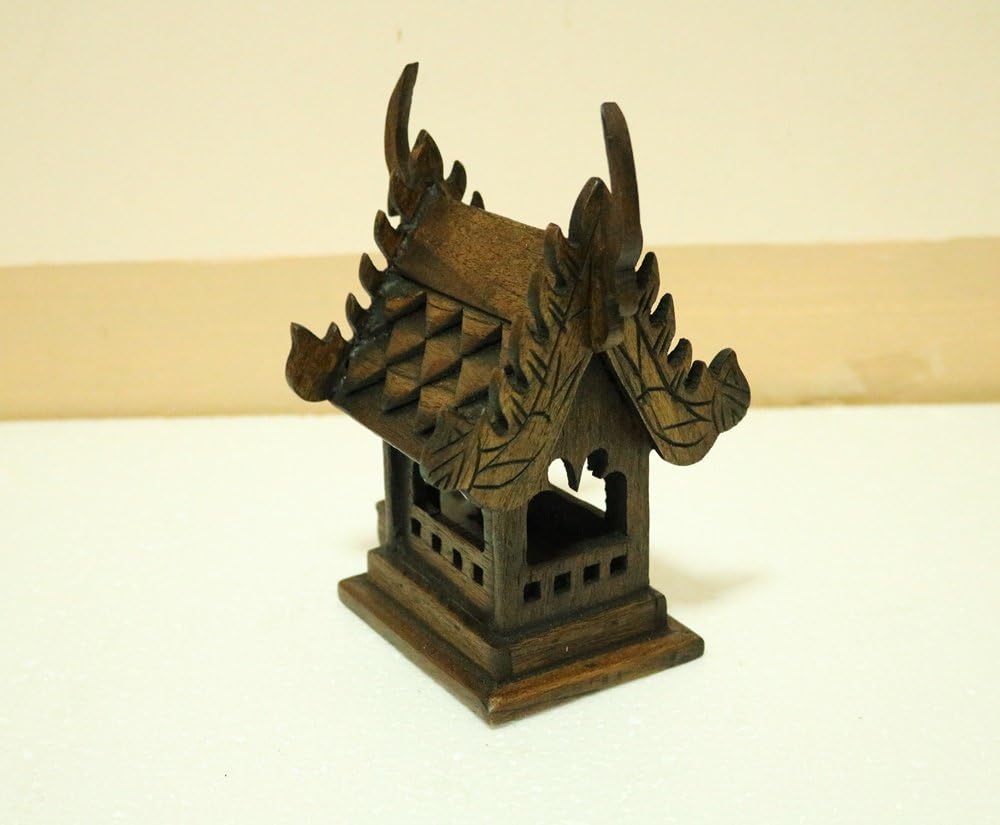 CONSERVE Thailand : Spirit House (Small Sized) 5.5"x3.5" x8" inche, Hand Made Wood Carving Thai Vintage Design Brand.