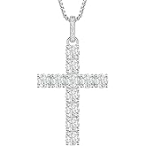 YL Round/Pear/Hear/Princess Cut Moissanite Cross Pendant Necklace for Women 925 Sterling Silver Religious Jewelry(D Color VVS1)