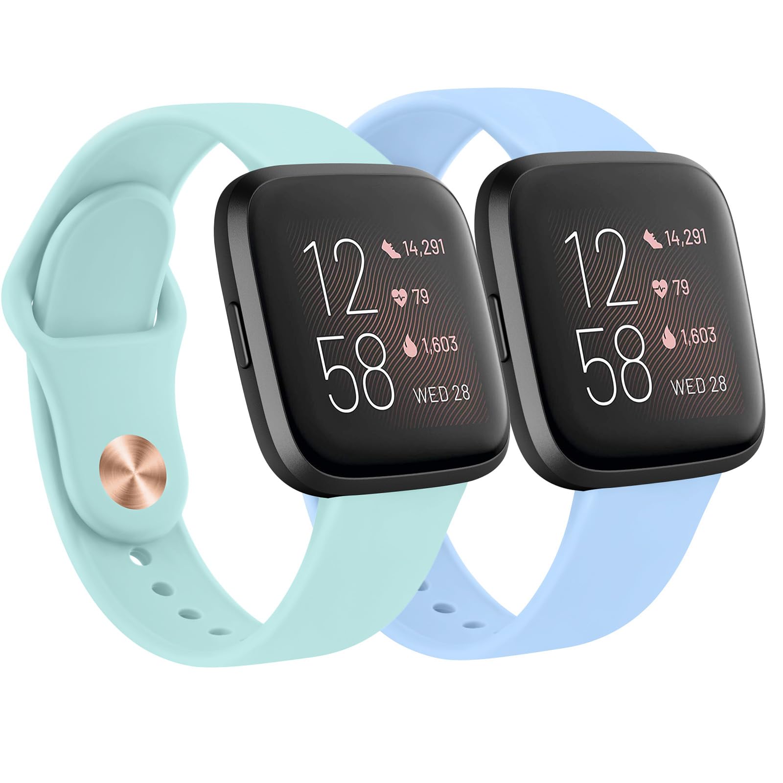 2 Straps for Fitbit Versa 2 Strap/Versa Strap for Women Men, Silicone Sport Replacement Wristband for Fitbit Versa Lite/Versa 2/ Versa,Mint Blue+Light Green — image 1