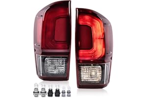 PIT66 Rear Tail Lights Lamps Assembly Compatible with Toyota Tacoma 2016-2023 All Models Red Lens Black Housing Left Driver And Right Passenger Side Bulb Included