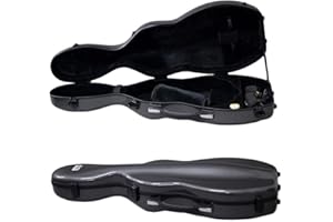 VIOLIN CASE-PAITITI Cello Shaped Full Size Durable Super Light Fiber Glass Violin Case with Hygrometer Backpackable (Black)
