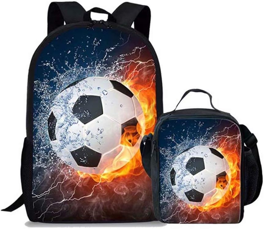 17 Inch Backpack 2 Pieces Set with Lunch Bag for Kids Football Printed