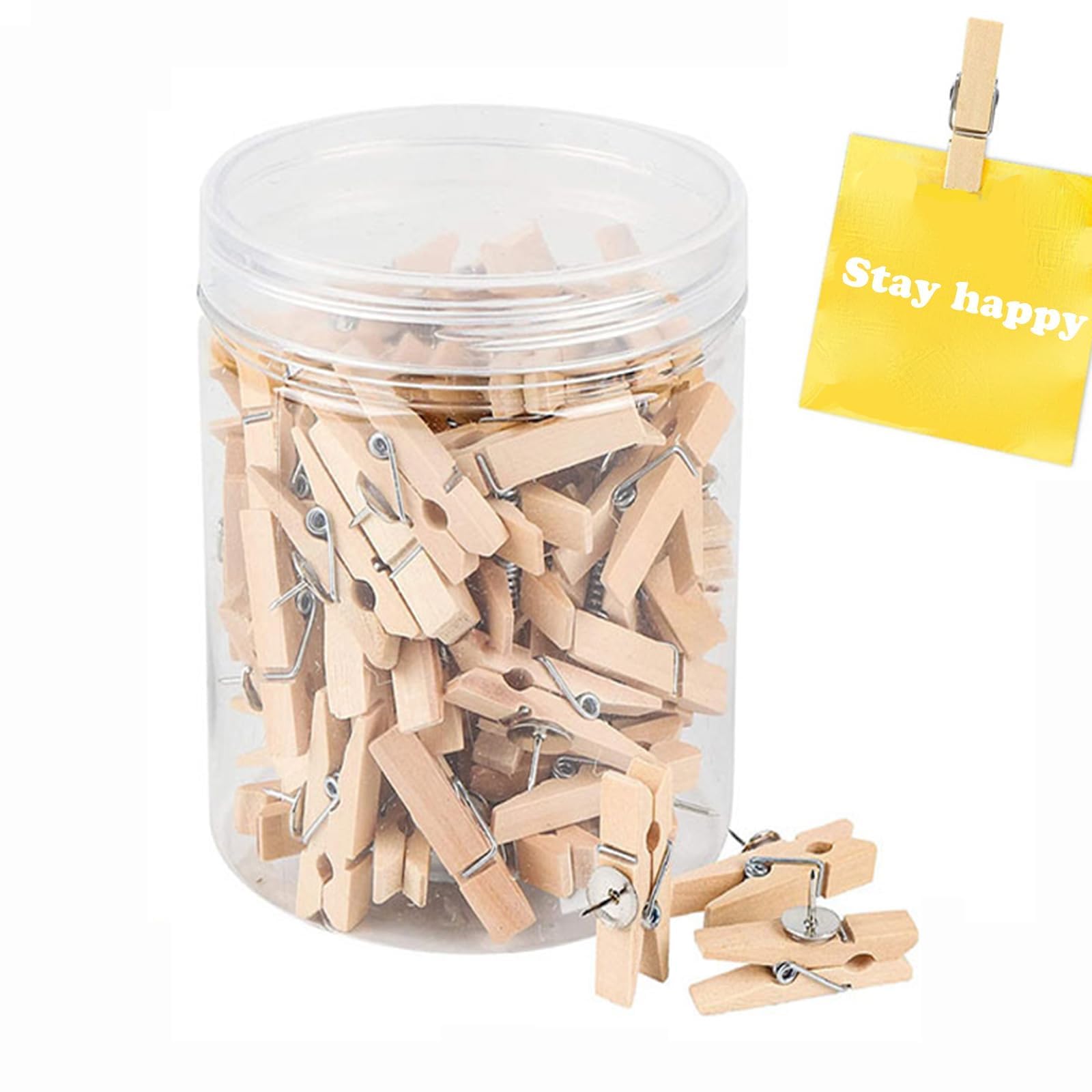 100Pcs Photo Pegs, Cork Board Pins with Clips, Wooden Pegs with Pushpins, Small Pegs for Hanging Photos, Cork Board, Arts Projects (Wood Color)
