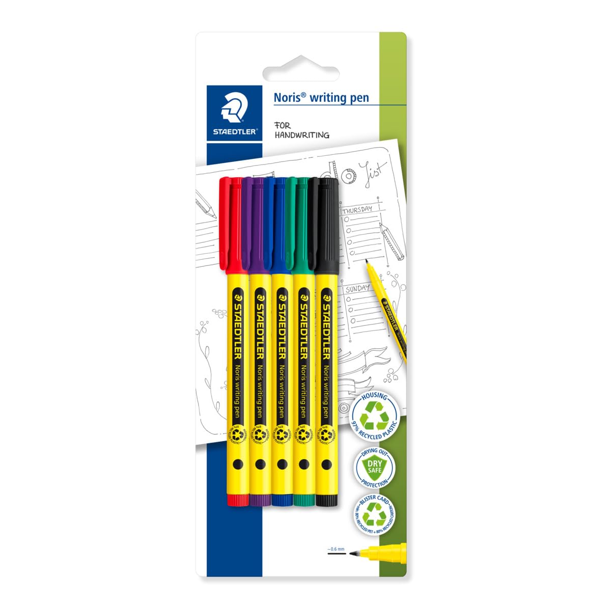 STAEDTLER Noris - Handwriting Pen - 5 Assorted Colours - Pack of 5, 307-S BK5