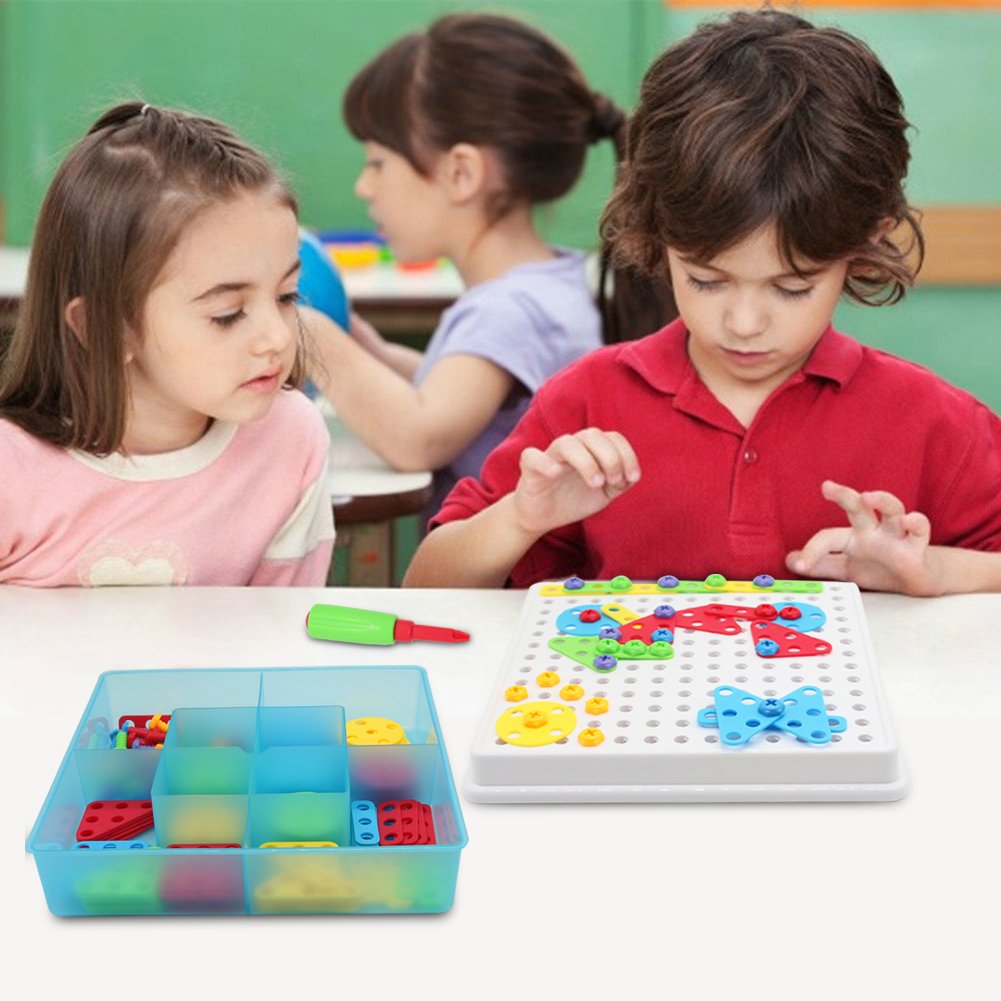 Nuheby Mosaico puzzle Pegboard per bambini giochi di costruzione blocchi DIY set gioco con dadi Tools Montessori Learning giocattoli regali per bambini di 3 anno di età giocattoli