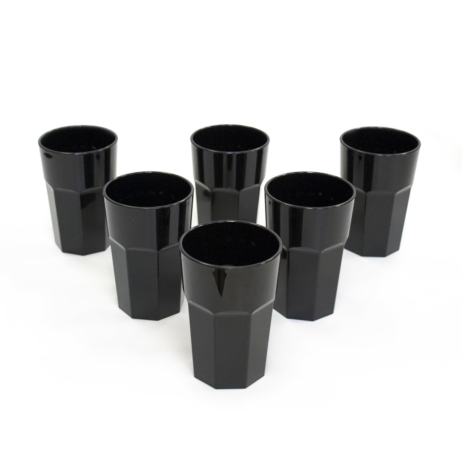 omada Design Set of 6 Glass or Long Drink Plastic Cups, 14,95 OZ, 4,91 inch Tall, shatterproof, Octagonal, Stackable and Dishwasher Safe, Black