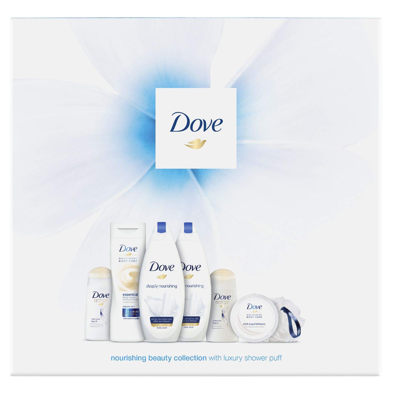 Dove Nourishing Beauty Collection with Luxury Shower Loofah, Body Lotion, Body Wash, Shampoo