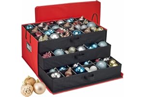 HOLDN’ STORAGE Christmas Ornament Storage Box with Dividers, Holds Up to 72 Ornaments (4 Inches), Large Organizer with 3 Stackable Trays - Red